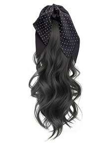 新款丝带波点蝴蝶结爪夹卷发马尾辫，韩式长卷发马尾辫假发 - 彩色 - 查看 14