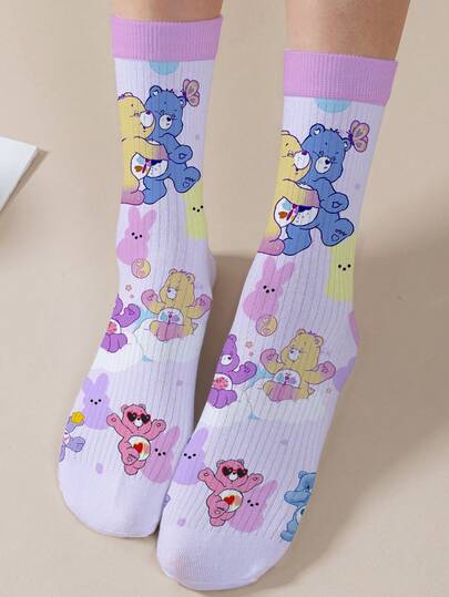 CARE BEARS 1 Pair  Women's Personalized Socks, 360 Degree Digital Printing With Interesting Cheer Bear, Wish Bear, Heart Bear, Angel Bear, Grumpy Bear And Other Designs, Fashion Minimalist, Suitable For Daily Wear And Graduation/Birthday Gifts