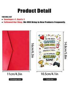 1pc "To The Best Gamer, Coolest Son!" Funny Gamer Son Card With Envelope - Cartoon Video Game Design, Ideal For Birthday, Father's Day & Just Because, Blank Inner Page - A - View 5