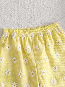 2pcs Girls Daisy Print Plaid Top And Pants Set, Summer - Yellow - View 8