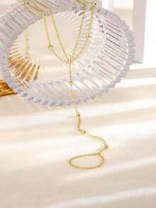 A Gold Bead Y-Shaped Chain Layered Ankle Chain, Bohemian Style Personalized Toe Chain Versatile Accessory - Round Anklet - View 3