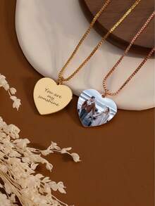 Personalized Photo Necklace, Engraved Picture Necklace, Heart-Shaped Photo Pendant, Mother Memorial Photo Necklace, Couples Gift, Wife Gift - Custom Heart-shaped Photo Necklace - View 3