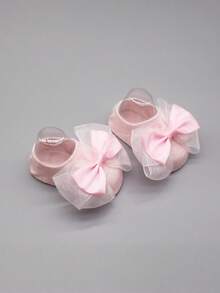 Baby Socks & Headband Set, Princess Style Infant Non-Slip Floor Socks, Lace Bow Boat Socks - Pink - View 3