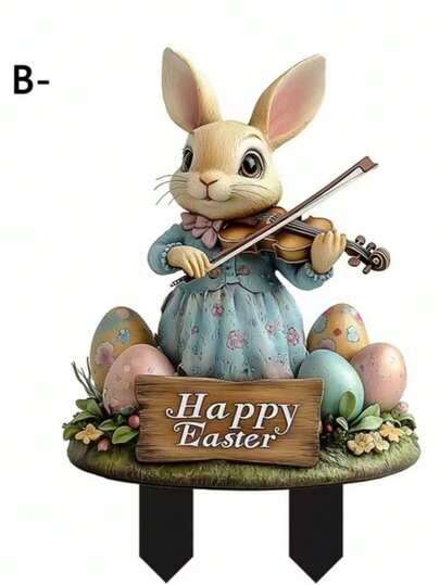 2D Acrylic Sunlight Catcher, Easter Bunny Carriage Yard Sign, Floral Egg Garden Stake, Spring Outdoor Decor, Patio Ornament, Easter Gift, Rabbit Lover Gift, Weather-Resistant Garden Art