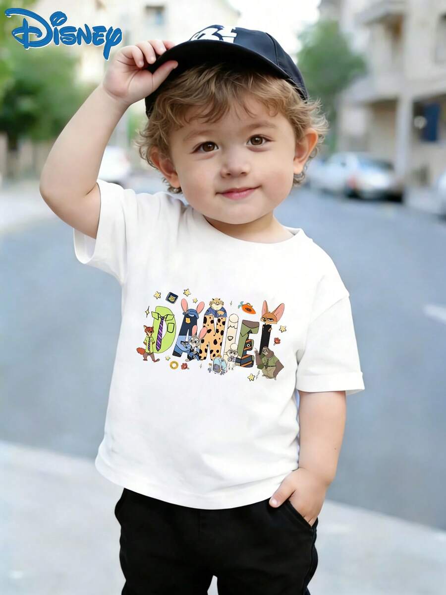 [Disney Licensing]Baby Spring/Summer Casual Fashion Front-Back Printed Short-Sleeved T-Shirt, Featuring Cartoon Characters From "Zootopia". Suitable For Party Outfits And Daily Wear - trắng - Xem 1