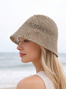 1pc Solid Color Straw Hat, Bohemian Casual Decor, UV Protection Panama Woven Hat, Western Cowboy Sun Hat, Versatile For All Seasons - Plain Straw Hat - View 1