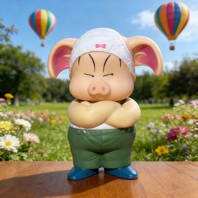 1个双臂交叉的猪雕像，动漫人物手办，桌面摆件，万圣节/圣诞节礼物，小型收藏品，动漫周边，收藏雕像，节日礼物，桌面摆件，动漫收藏品，生日礼物，动漫迷必备