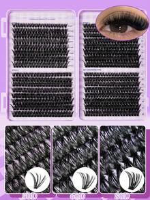Bộ 640 sợi mi giả dạng chùm, mi giả dày và cong, độ cong D-Curl 8-16mm, hướng dẫn tự nối mi dưới, mi giả mềm mại, tạo hiệu ứng trang điểm bướm bồng bềnh, keo dán mi tự làm, dung dịch tẩy mi tự làm, nhíp tự làm (20D+30D+40D+50D cho mi dưới) - Màu tím - Xem 4