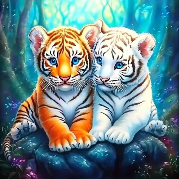 1pc [30*30cm/11.8*11.8in][40*40cm/15.7*15.7in]5D Acrylic Diamond Painting Kit, Tiger Pattern, Suitable For Adult Beginners DIY Mosaic Diamond Art, Full Drill Handmade DIY Diamond Painting, Applicable For Living Room, Bedroom, Office Wall Decor Painting, Surprise Art Home Decor Gift For Family And Friends