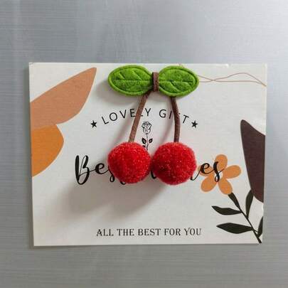 1pc Fabric Cherry Fridge Magnet, Furry Green Leaf Fridge Magnets, Best Gift For Friends And Mothers, Fabric Fruit Fridge Magnet