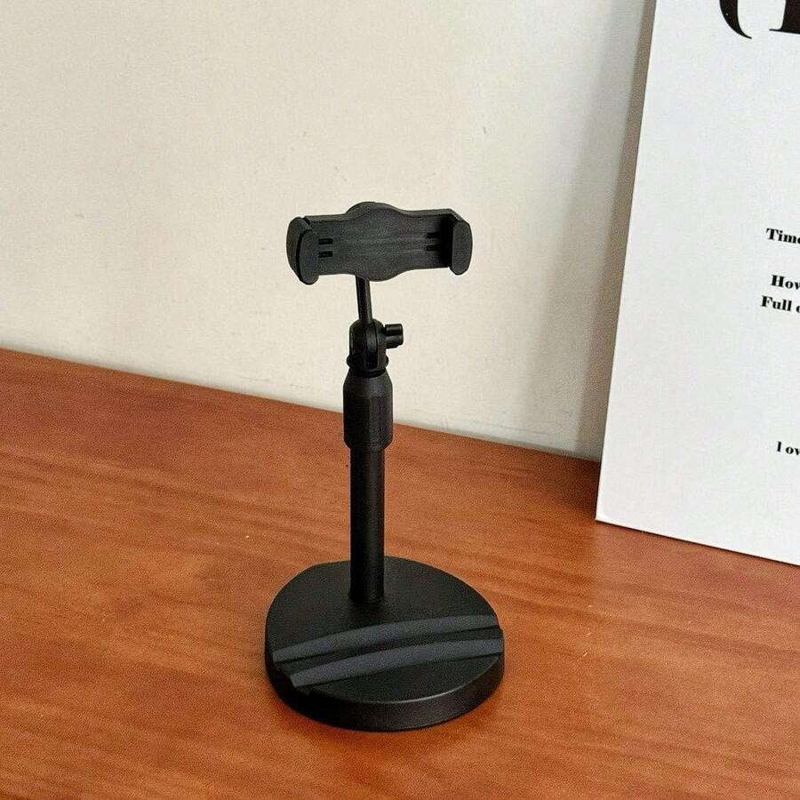 1pc Black/Pink Desk Trending Card Slot Phone/Tablet Stand, Minimalist Adjustable Telescopic 360° Rotatable Livestream Holder