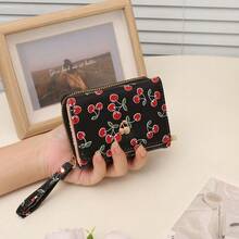 Cherry Print Short Wallet, Fashionable Mini Zipper Wallet - Multicolor - View 1