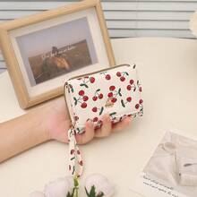 Cherry Print Short Wallet, Fashionable Mini Zipper Wallet - Multicolor - View 2