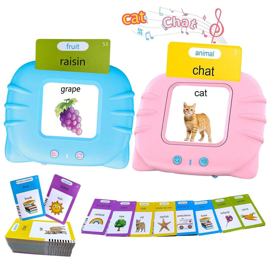 双语法英单词卡，适合幼儿，包含224个单词，蒙特梭利语言学习工具，学习资源语言训练玩具，学前教育玩具，男孩女孩生日礼物（法英）