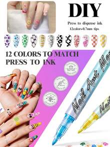 Bộ bút vẽ nghệ thuật 12 màu, đầu bút lông mềm 0.7mm, mực chảy tự động theo áp lực, mực gốc nước khô nhanh, không lem, độ lên màu cao, thích hợp cho việc tự vẽ hoa, hình học, hoạt hình, phong cảnh, làm móng và sáng tạo nghệ thuật. - Nhiều màu - Xem 5