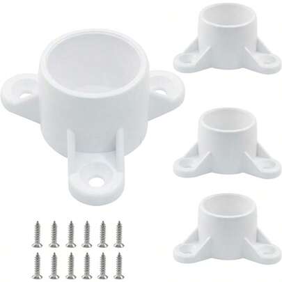 0.75 PVC Table Leg Cap Pipe Flange 3/4 Fittings Furniture Grade Pipe Holder, PVC Mounting Bracket With Screws(4Pcs)