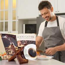 1pc Rustic Wooden Recipe Book Stand - Multifunctional Kitchen Bookshelf With Photo Frame, Frees Up Hands, Enhances Cooking Experience, Great For Displaying Cookbooks And Tablets - Brown - View 10