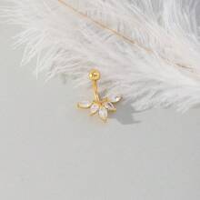 1件装时尚不锈钢扇形锆石肚脐环，女士肚脐饰品 - 金色 - 查看 1