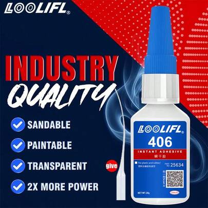 LOOLIFL 406 Thin CA Super Glue, 20g, 1-3 CPS, Fast-Setting Clear Adhesive, Multipurpose For Wood, Glass, Metal, Plastic, Leather, Jewelry, Crafts, Repairs, Hobby Models, Automotive, Furniture, Waterproof, Instant Bonding, Precision Application, Cost-Effective Single Bottle