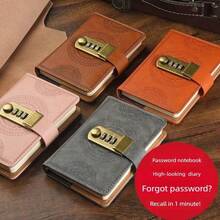 1 Pc Minimalist PU A7 Lockable Diary Secure Password Notebook Back To School Gift For Students - 粉紅色 1 件裝 - 查看 1
