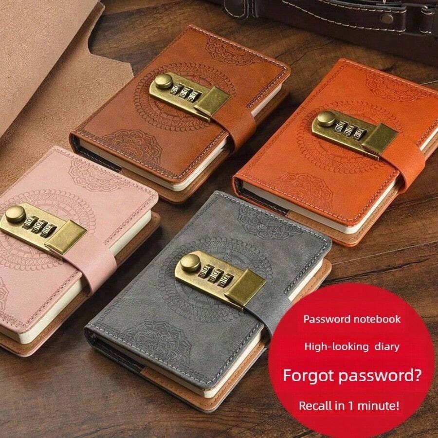 1 Pc Minimalist PU A7 Lockable Diary Secure Password Notebook Back To School Gift For Students - 粉紅色 1 件裝 - 查看 1