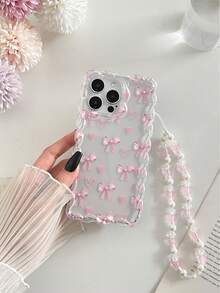 编织波浪边极简优雅TPU心形蝴蝶结彩绘防震手机壳，配串珠手链配件，兼容 17 Pro/17 Air/17/17 Pro Max、16/11/16 Pro/16 Plus/16 Pro Max/16 e/15 Pro Max/13/14/12/XS/XR/7G/8 Plus/XR/7/8、15 Pro Max、13、14、软壳、P12、X、12/14 - 彩色 - 查看 4