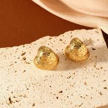 欧美新款圆形高端百搭钛钢耳环，简约个性不锈钢耳环（女士款） - 金色 - 查看 2