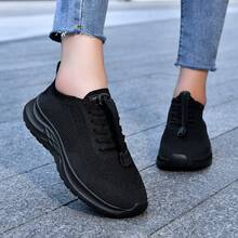 女士网面套脚健步鞋，透气轻便休闲运动鞋，带可调节绑带，黑色 - 820黑色 - 查看 6