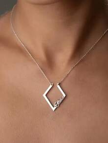 Personalized Name/Text Ring Pendant Necklace - Customized Wedding Souvenir, Stainless Steel Interlocking Ring Pendant With Engraved Name, Wife's Wedding Gift, Valentine's Day Gift, Casual Wear Ring Chain (Ring Not Included) - Multicolor - View 10