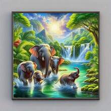 5D DIY Diamant Malerei Set - Elefant spielt im Wasser, vollrunde Diamant Mosaik Kunst ohne Rahmen, kreative Wand Dekoration für Zuhause und Büro, geeignet als Geschenk für Anfänger - Übersicht 3