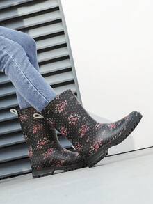 1 Pair Women's Mid-Calf Small Floral Rain Boots, Outdoor Waterproof Shoes For Gardening, Fishing, Cycling, Easy To Clean - Multicolor - View 5