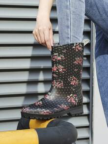 1 Pair Women's Mid-Calf Small Floral Rain Boots, Outdoor Waterproof Shoes For Gardening, Fishing, Cycling, Easy To Clean - Multicolor - View 10