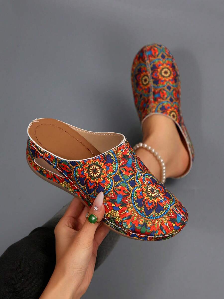 Women's Spring New Round Toe Thick Sole Comfortable Slip-On Casual Fashion Mules - Flower - View 1