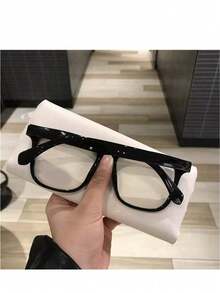 1 Pair Women's Fashionable Retro Glasses, Square Black Frames, Suitable For Round Face - Multicolor - View 4