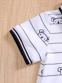 Bộ 2 món cho bé sơ sinh trai/gái, áo polo và áo liền quần in họa tiết thuyền buồm mùa hè, in và thêu. - màu đen - Xem 4