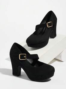 Women's Black Chunky Heel Closed Toe Low Block High Heel Pumps, Round Toe Work Shoes With Bow Decor, Comfortable Ladies Formal Shoes, Christmas Gift, Recommend Ordering One Size Down - màu đen - Xem 5