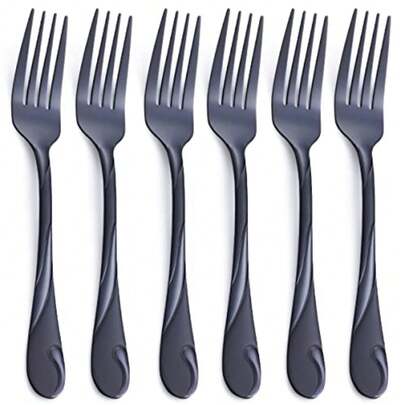 Black Dinner Fork Set 7.8-Inch Stainless Steel Shiny Black Metal Table Fork Silverware Set Of 6