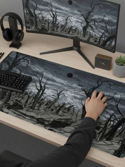 Large Size Mouse Pad, Waterproof Non-Slip Smooth Fabric Surface, Withered Wood Wilderness Dark Style Art Pattern, Also Suitable As Keyboard Pad, Desk Mat Or Book Stand, Fit For Gamers, Office And Dorm Use, Computer, Office And Gaming Environment, Gift For Gamers, Compatible With Mouse And Trackball