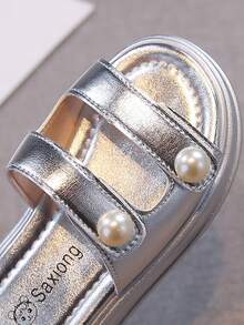 Children's Faux Pearl Decor Fashionable Versatile Daily Wear Slip-On Mules - Silver - View 6