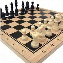 一套双面木质棋盘，铜版印刷，包含24枚可拼接的木质跳棋和32枚标准国际象棋棋子，适合14岁及以上人群，家庭娱乐，国际象棋，跳棋，棋盘游戏，木质国际象棋套装，拼字游戏棋盘，情人节礼物 - 彩色 - 查看 7