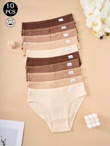 10pcs Women's Cotton Striped Seamless Underwear, Breathable Soft & Comfortable Daily Panties - Multicolor - View 5