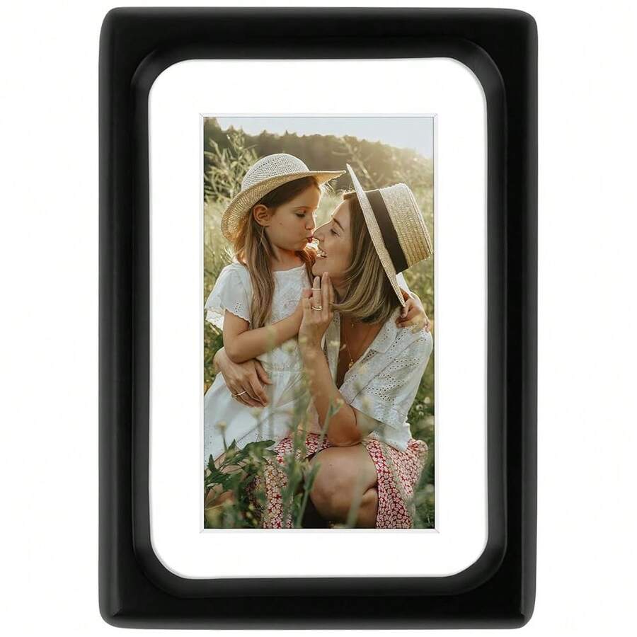 Golden State Art 4x6 Picture Frames - Black Solid Wood With Glass, Rounded Corner 4 X 6 Picture Frame Matted To 3x5 Photos - Wall Or Tabletop Decor Display - Black4x6 - 查看 1