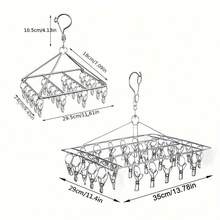 不锈钢晾衣架，带夹子，抛光金属旋转挂钩，防风锁扣设计，夹子可拆卸，经久耐用，适用于室内/室外使用。复活节礼物，母亲节礼物。女童衣架。 - 銀色 - 查看 11