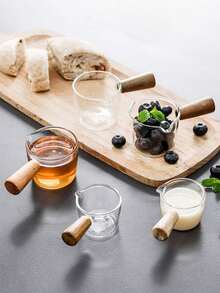 1PC Glass Small Milk Cup & Mini Milk Jug & Japanese Style Coffe Cup With Wooden Handle & Milk Pitcher With Spout For Steak Sauce,Mother's Day Gifts, Women's Day Gifts - Multicolor - View 9