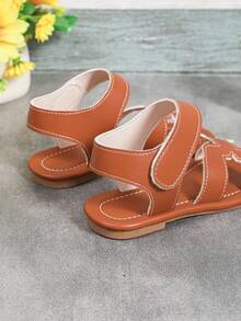 1 Pair Brown Toddler Boys/Girls Flat Sandals, Non-Slip Rubber Soft Bottom, Hook And Loop Design, Round Toe, Suitable For 3-15 Years Old Children, Daily, Travel, Beach, 2026 Spring/Summer New - Brown - View 9