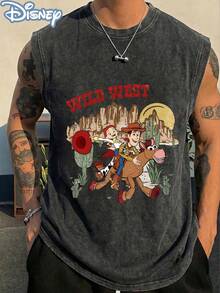 Disney Official Licensed Toy Story "Wild West" Western Adventure Vintage Washed 230g Tank Top Unisex - Black - View 1