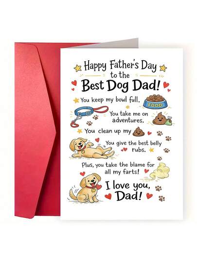 1张父亲节贺卡，送给爱狗人士 | 有趣的狗爸爸贺卡，完美礼物，表达对宠物主人的感激和爱意，适合特殊场合