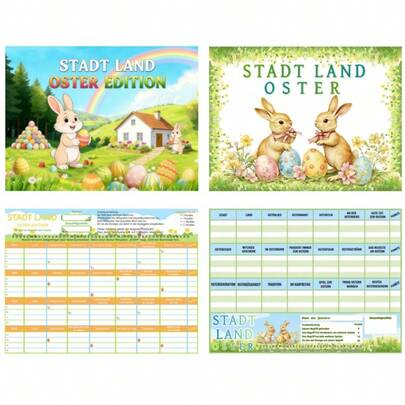 10pcs 28x21cm German Bilingual Printed Design Easter Stadt Land Oster Board Game Cards, Party Supplies Set - Outdoor Camping / Forest Picnic Exclusive City - Country - Easter Vocabulary Racing Game, Spring Outing Ice Breaking Props