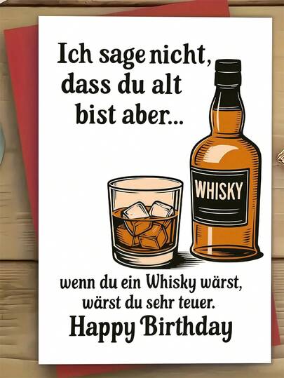 1张趣味威士忌主题成人生日贺卡——送给威士忌爱好者、朋友和家人的完美礼物（含信封和贺卡）