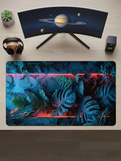 Large Size Mouse Pad, Waterproof Non-Slip Smooth Cloth Surface, Cyberpunk Neon Green Plant Illustration Pattern, Suitable As Desk Mat Or Book Pad, For Gamers, Office And Dorm Use, Compatible With Mouse And Trackball, Gift For Gamers